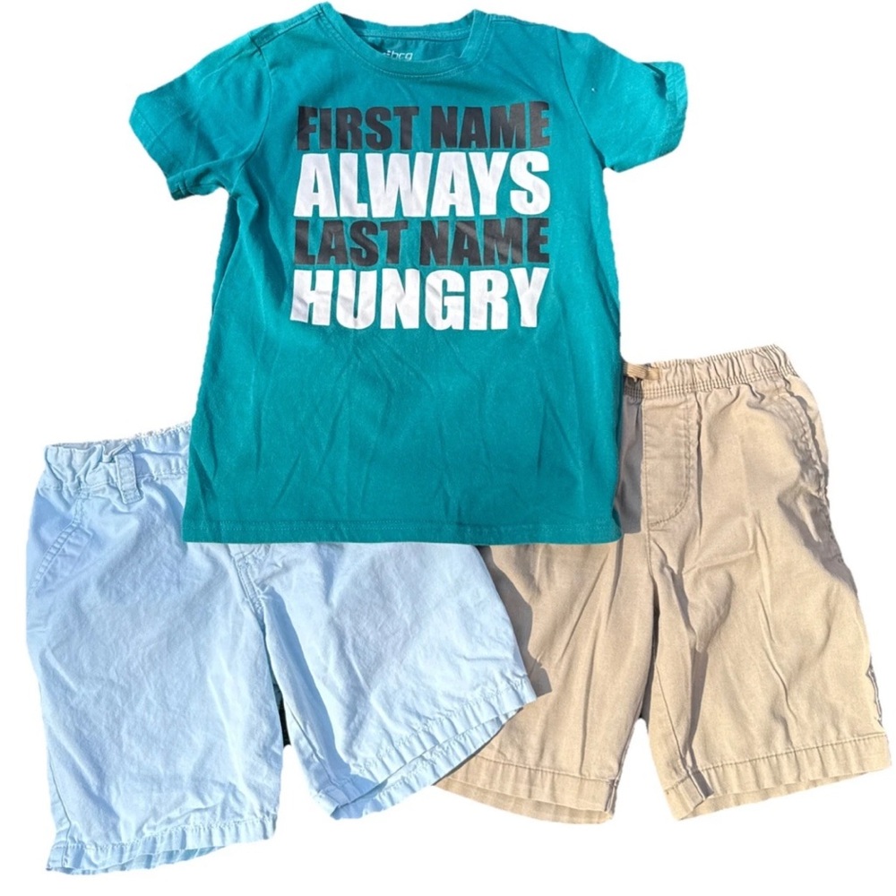 Boy's 3 Piece Outfit Funny Always Hungry Graphic bcg Tee Cat And Jack Shorts 7/8